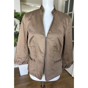 Coldwater Creek Chocolate Brown Cotton Blend Jacket w/Button Bead Trim - size 10